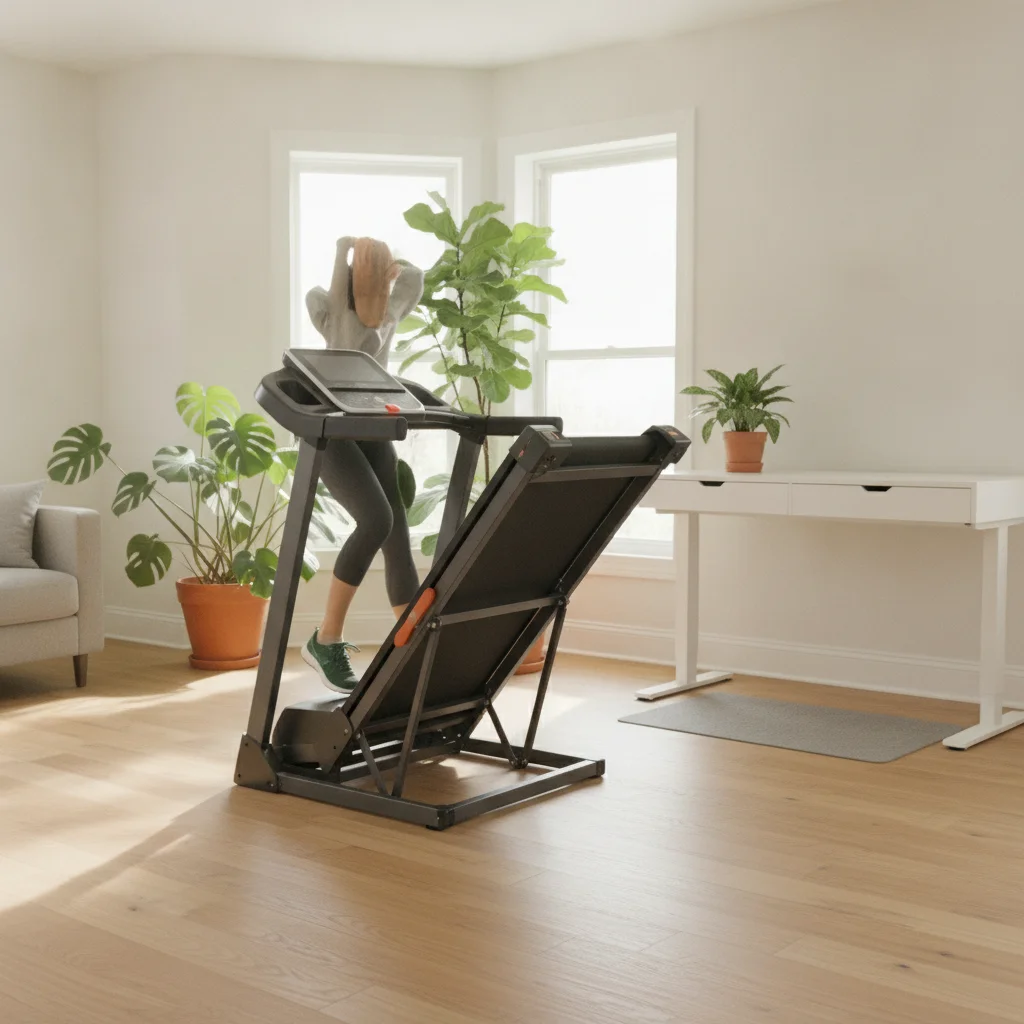 Abat-jour design diffusant une lumière douce sur un parquet clair